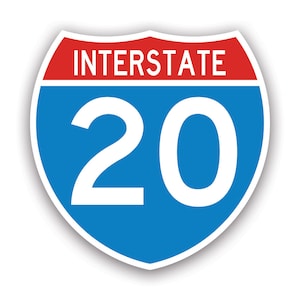 Interstate 20 Highway Sign Sticker - Decal - American Made - UV Protected i20 i-20 tx texan texas freeway rv
