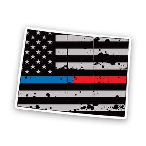 Distressed Thin Blue Red Line Colorado State Shaped Subdued US Flag Sticker - Decal - American Made - UV Protected - flag first responder