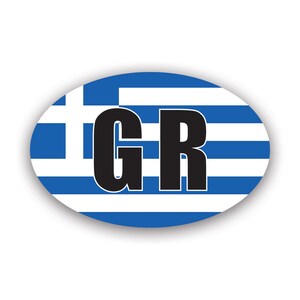 以下が含まれることがあります： ギリシャの国旗と黒い文字「GR」が書かれた楕円形のステッカーです。