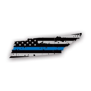 May include: A distressed American flag design in the shape of the state of Tennessee with a thin blue line running through the middle.
