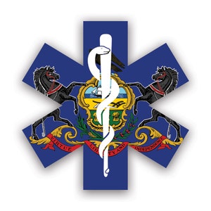 Pennsylvania Star of Life Flag Sticker - Decal - American Made - UV Protected ems emt emergency meidcal services rod of asclepius pa