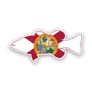 Florida Bass Flag Sticker - Decal - American Made - UV Protected largemouth sport fish angler perching fish angler perch fl