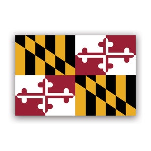 May include: The Maryland state flag features a black and gold checkered pattern with a red and white cross in each of the four quadrants.