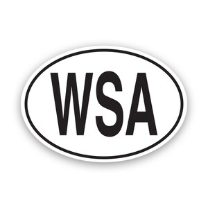 May include: White oval sticker with black text that reads "WSA".