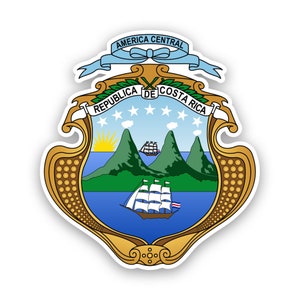 Costa Rican Coat of Arms Sticker - Decal - American Made - UV Protected costa rica flag crc coa