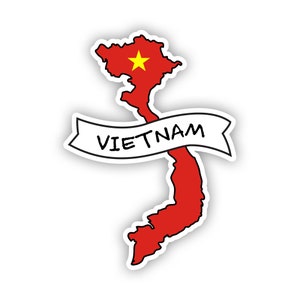 Vietnamese Shaped Vietnam Flag Sticker - Decal - American Made - UV Protected - ribbon country pride