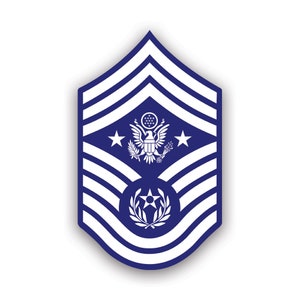 May include: A blue and white military rank insignia with five white stripes, a white star on each side of a white eagle with a wreath, and a white star in a wreath.