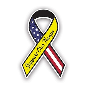 Support Our Troops Ribbon Sticker - Decal - American Made - UV Protected - support military armed forces served service