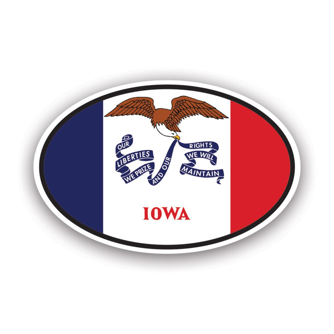 Iowa Flag Map Sticker Iowa Flag Oval Sticker - Decal - American Made - UV Protected V4 Ia ...
