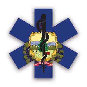 Vermont Star of Life Flag Sticker - Decal - American Made - UV Protected ems emt emergency meidcal services rod of asclepius vt