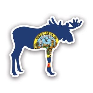 Idaho Moose Shaped Flag Sticker - Decal - American Made - UV Protected v2 id elk deer antlers archery hunter hunting outdoors explore