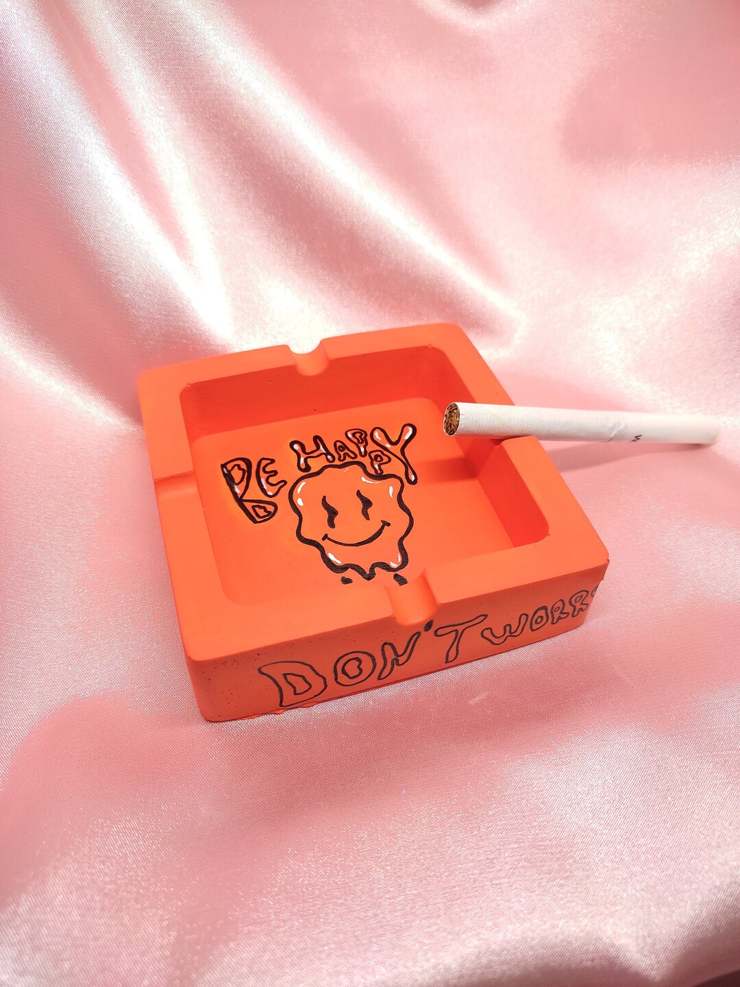 Melting Smiley Face Decorative Ashtray, Orange Ash Tray, Aesthetic