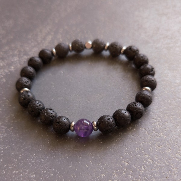 Lava Stone and Amethyst Men’s and Women’s Stretch Diffuser Bracelet: The Basalto Collection