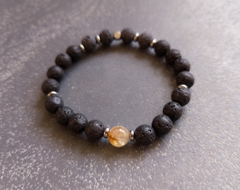 Pulsera elástica de piedra volcánica y citrino: joyería con difusor de aromaterapia