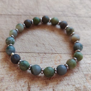 Green Jade Matte 8mm Men&#39;s and Women&#39;s Natural Gemstone Beaded Stretch Bracelet | Stone of Good Fortune, Abundance | Modern Matte Collection