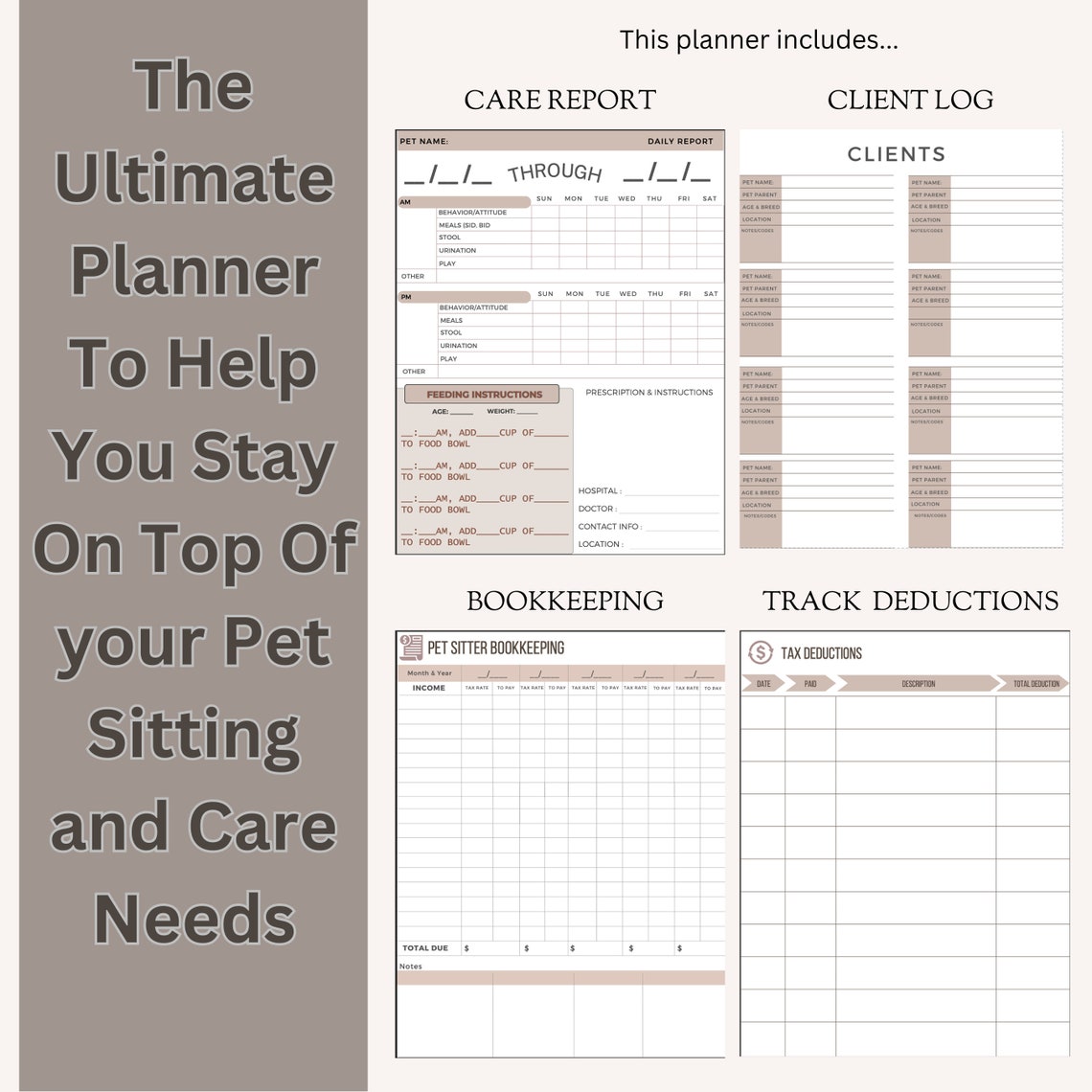 Pet Sitting Planner & Guide|pet Sitting Report Bundle| Dog Walking ...