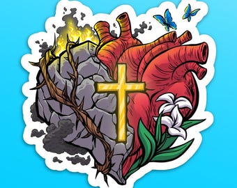 Corazón de piedra hecho nuevo corazón Teología reformada Sticker RefToons