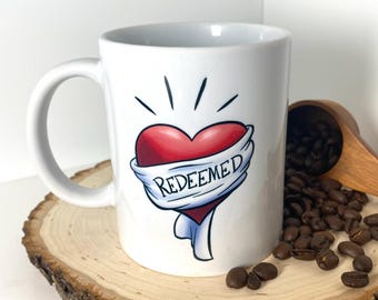 Taza de café Corazón Redimido, regalo bíblico Tito 3:5,6