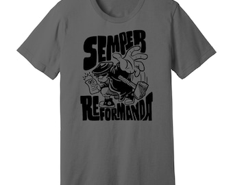 Camiseta del Día de la Reforma: Viñeta de Martín Lutero, 95 tesis - Semper Reformanda