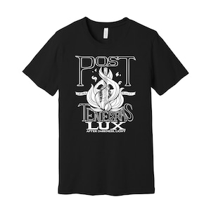 Post Tenebras Lux Glow Be of Good Cheer Glow in the Dark Christian Martyr Latimer and Ridley T-shirt Reformed RefToons