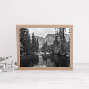 West Coast Art , California Print , Yosemite Falls In The Fall, Black and White, Water Falls