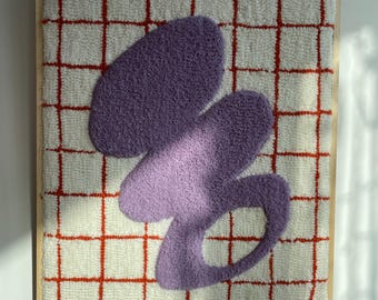 Arte de parede abstrata em tons de roxo e xadrez - com moldura inclusa - 53 x 43 cm
