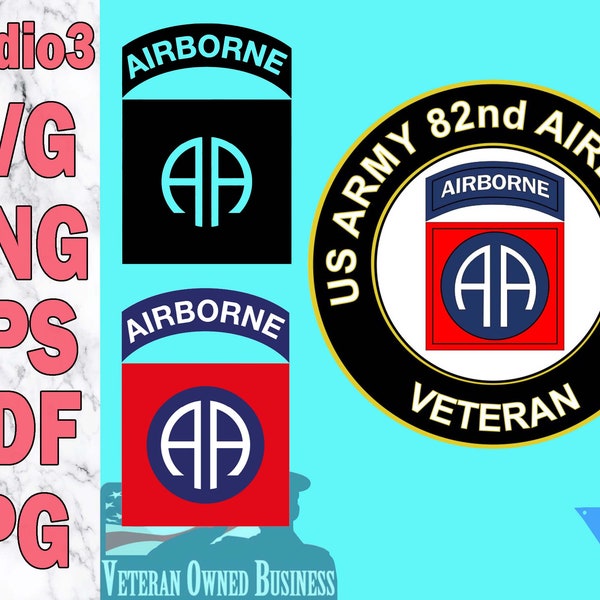 82. Airborne Veteran digitale Dateien Eps Png SVG Jpg Pdf Studio3 Farbe und schwarz und weiß Silhouette geschnitten Datei