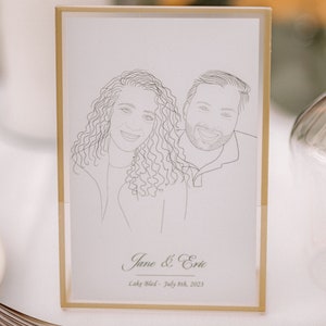 Tarjetas de lugar y regalos para bodas, bocetos de retratos personalizados