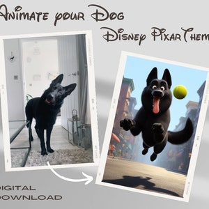 Custom cartoon Pet Print x 3 images from photo - Digital download within 24 hours - Personalised gift, animated dog print, perfect gift