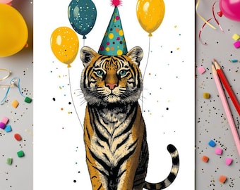 Tiger Birthday Card, Cute Animal Birthday Card, Kids Birthday Card, Funny Tiger Card, Cute Birthday Card