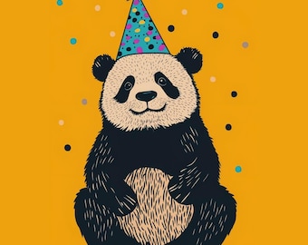 Panda Birthday Card, Cute Animal Greeting Card, Kids Birthday Card, Party Panda Card, Fun Birthday Card