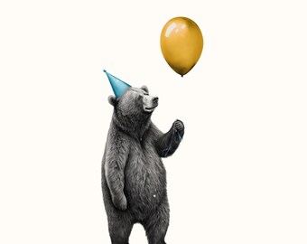 Bear Birthday Card, Cute Animal Birthday Card, Kids Birthday Card, Funny Bear Card, Cute Birthday Card