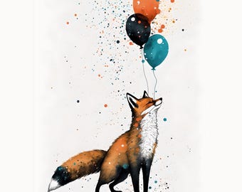 Fox Birthday Card, Cute Animal Birthday Card, Kids Birthday Card, Funny Fox Card, Cute Birthday Card