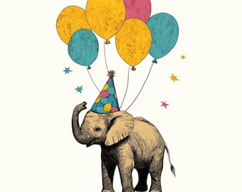 Elephant Birthday Card, Cute Animal Birthday Card, Kids Birthday Card, Fun Birthday Card for Child, Elephant Card