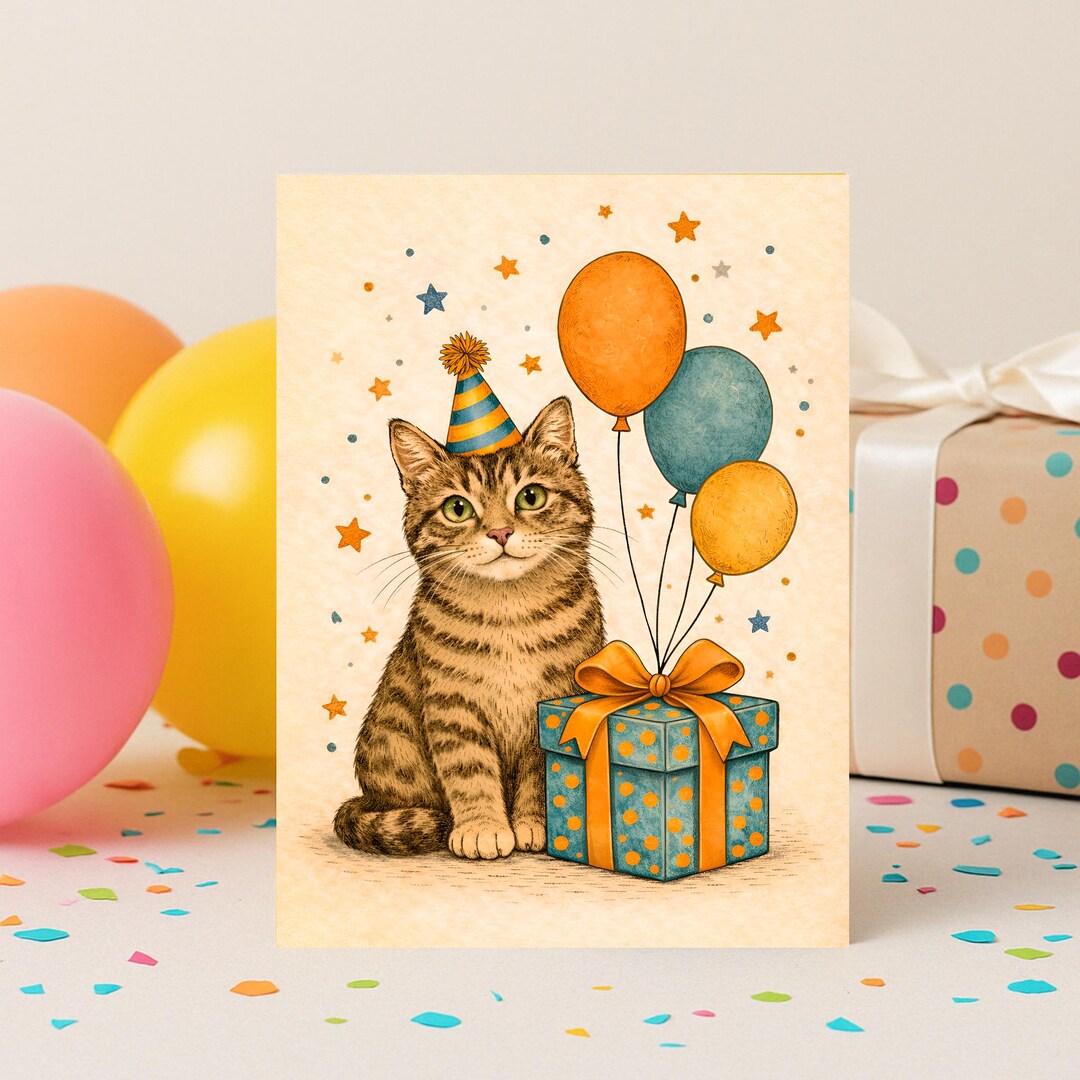 Cat Birthday Card, Cute Kitten Birthday Card, Cat Lover Gift, Funny Cat ...