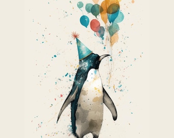 Penguin Birthday Card, Cute Animal Birthday Card, Kids Birthday Card, Funny Penguin Card, Cute Birthday Card