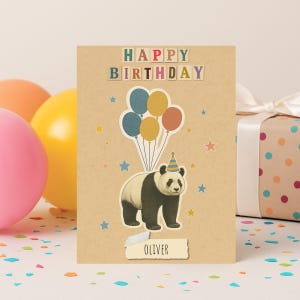 Panda Birthday Card – Personalized Folded Greeting – Add Any Name – Ships from USA