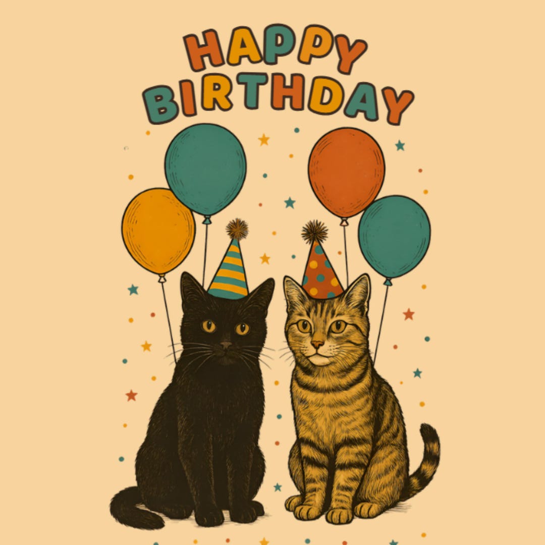 Cute Cat Birthday Card – Happy Birthday Card With Cats and Balloons ...