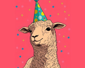 Sheep Birthday Card, Cute Animal Birthday Card, Kids Birthday Card, Funny Sheep Card, Cute Birthday Card