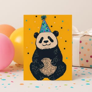 Adorable Panda Birthday Card – Cute Greeting With Party Hat – Ships from USA