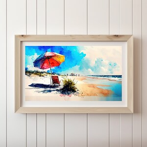 Watercolor Beach Landscape, Printable Wall Art, Vibrant, Nature Watercolor Painting, Beach Print, Instant Digital Download Print