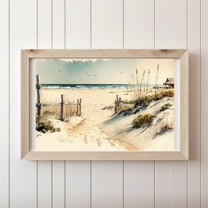 Watercolor Beach Landscape, Neutral Art, Printable Wall Art, Nature Watercolor Painting, Beach Printable, Instant Digital Download Print