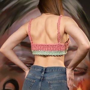 Shop new spring, pink, green, Colossal knit bralette, wool, merino, bustier, top, pink green image 4