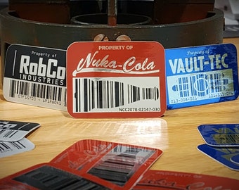 Fallout Asset Tag Sticker *Series 1 Set*: Vault-Tec, RobCo, & Nuka-Cola Bundle!