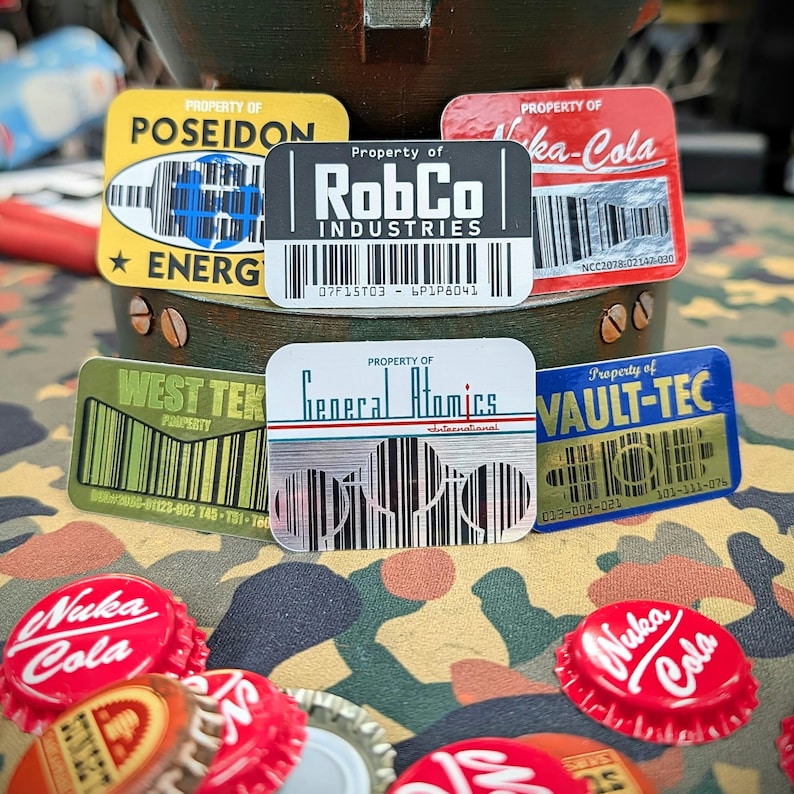Fallout Asset Tag Stickers Metal Barcode Decals - Complete Corporate ...