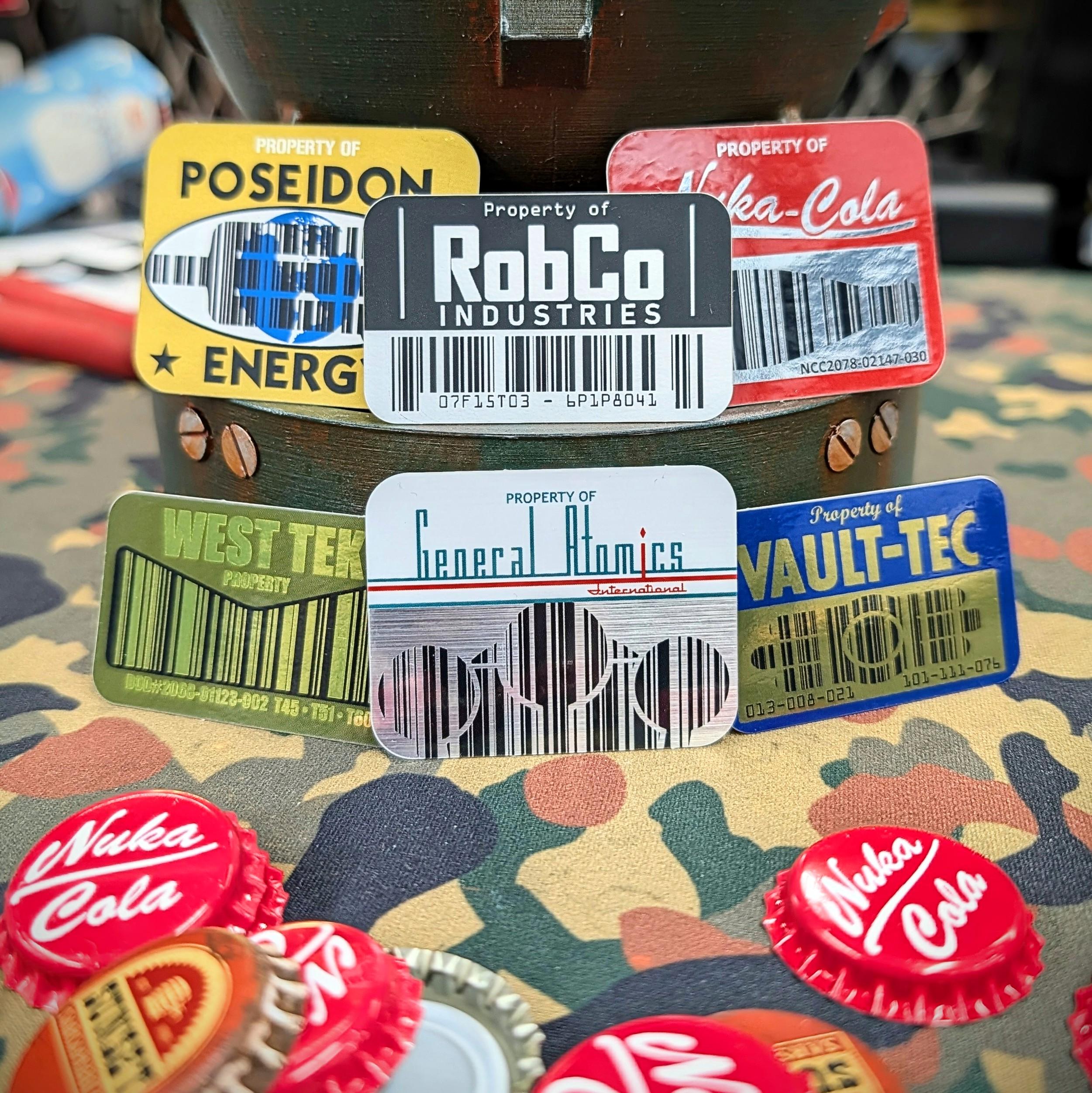 Fallout Asset Tag Stickers Metal Barcode Decals - Complete Corporate ...