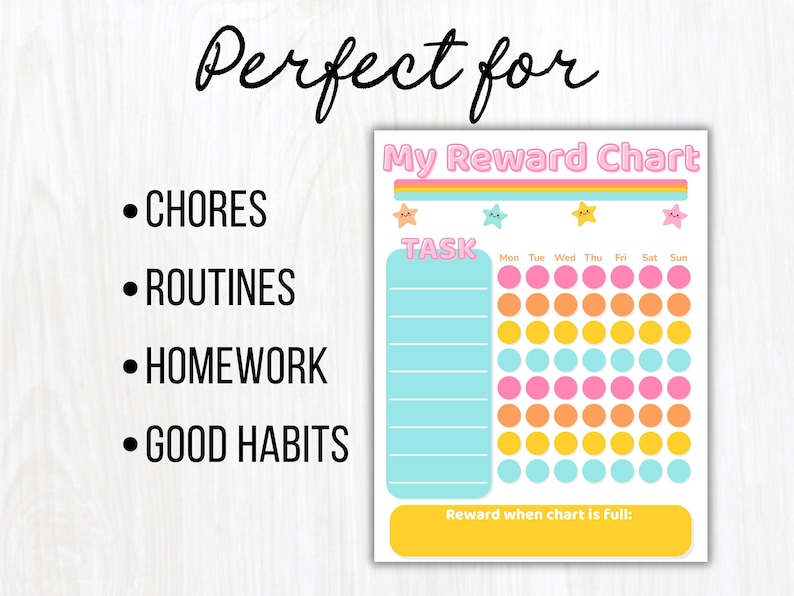 Rainbow Reward Chart Printable for Kids | Behavior Chart | Chore Chart ...