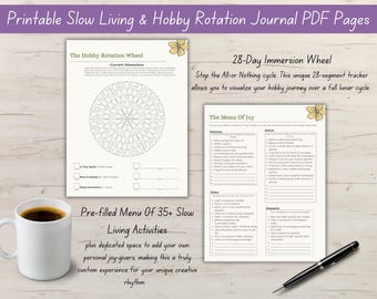 Slow Living Hobby Journal PDF | 28 Day Lunar Habit Tracker | Dopamine Menu & Glimmer Log | Earthy Maximalist Aesthetic | Digital Download