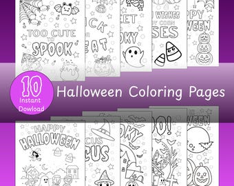 Halloween Malseiten für Kinder: 10 druckbare Arbeitsblätter (PDF-Download), Halloween-Sofort-Download-Aktivität, Halloween zum Ausmalen