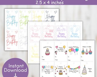 48 étiquettes d'anniversaire imprimables, téléchargement immédiat au format PDF, pour enfants, étiquettes d'anniversaire imprimables de 2,5 x 4 pouces.